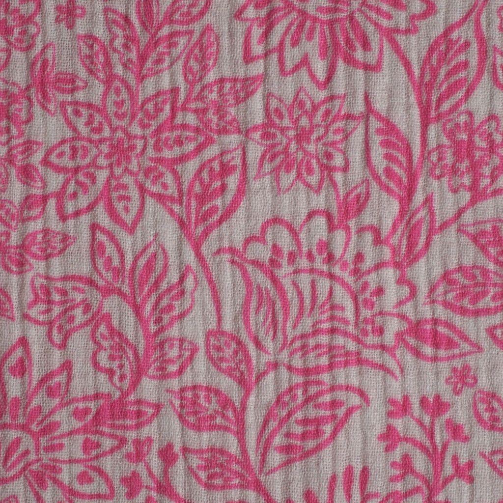 Musselin Double Gauze Blüten pink auf ecru